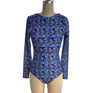 NEW La Double J Surf Suit Long Sleeve One Piece Swimsuit Blue Seashell Print L